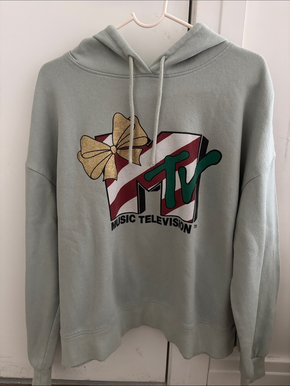 MTV Hoodie with Green Logo and Gold Bow